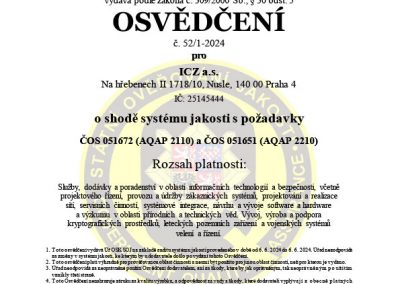 ICS a.s. Certifikát AQAP cz