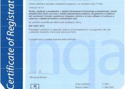 Certifikát ISO 14001 pro ICZ.INFRA a.s. cz
