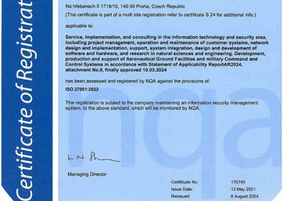 Certificate ISO 27001 ALES s.r.o. en