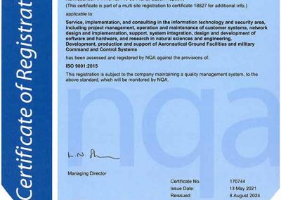 Certificate ISO 9001 ALES s.r.o. en