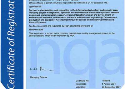 Certificate ISO 9001 Ales a.s.