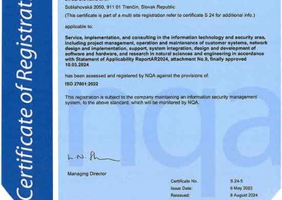 Certificate ISO 27001 D.ICZ Slovakia a.s. en