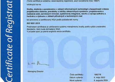 Certifikát ISO 9001 pre ICZ.Slovakia a.s. sk