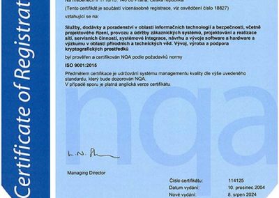Certifikát ISO 9001-2025 cz