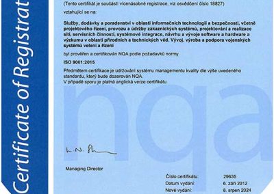 Certifikát ISO 9001 pro DELINFO cz