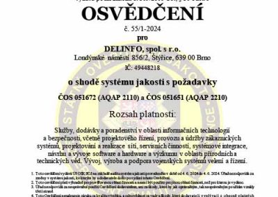Osvědčení AQAP pro DELINFO