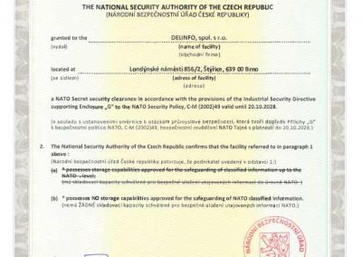 Certifikát Tajné NATO pro DELINFO