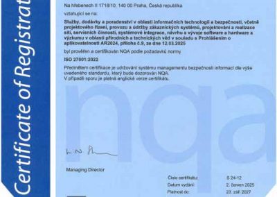Certifikát ISO 27001 pro ICZ.HEA a.s. cz