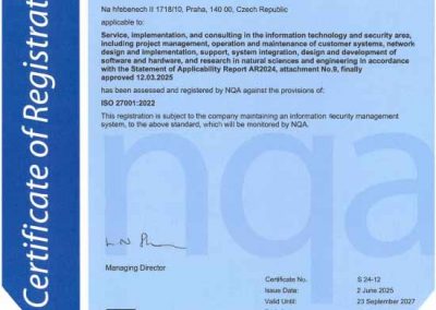 Certificate ISO 27001 ICZ.HEA a.s. en