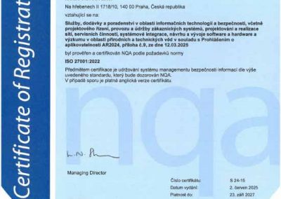 Certificate ISO 27001 ICZ LOGISTIKA cz