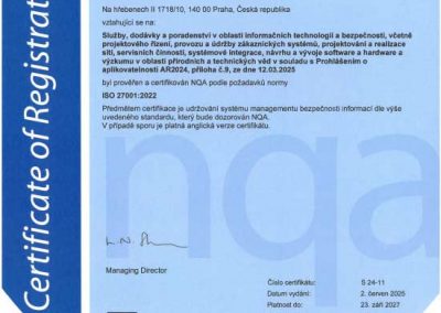 Certifikát ISO 27001 pro ICZ.Services a.s.