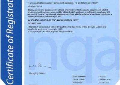 Certifikát ISO 9001 pro ICZ.Services a.s.