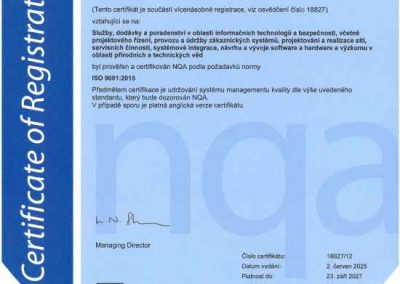 Certifikát ICZ ISO 9001 pro ICZ.HEA a.s.