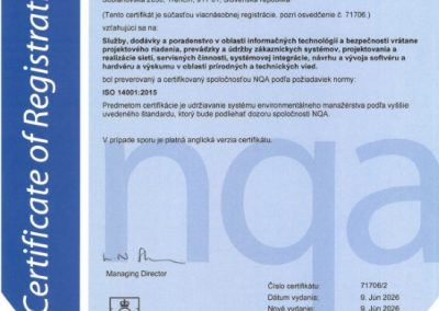 Certificate ISO 14001 ICZ Slovakia a.s. sk
